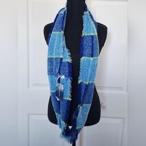 NEW Charter Club Chenille Blue Plaid Loop Infinity Scarf With Fringe, One Size